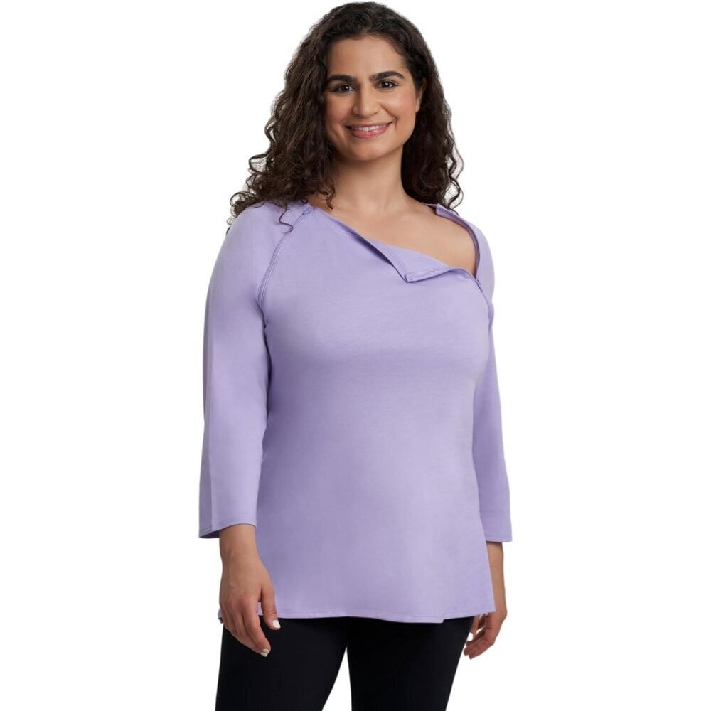 Women’s Long-Sleeve Chest Port Access Shirt Zipper Boat Neck Lavender Small